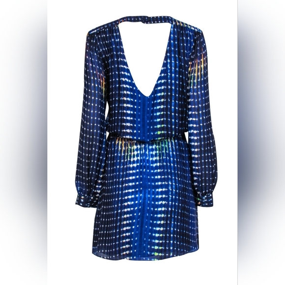 Parker Blue Surplice 100% Silk Long Sleeve Summer Mini Dress Dressy Party blue - Picture 4 of 13